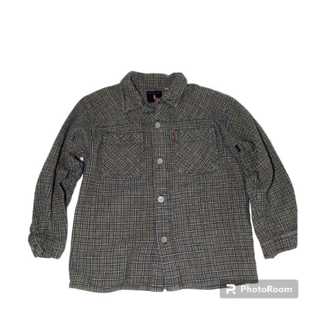 Levi's Retro Button Up Boys Small Long Sleeve Gray Brown Rustic Cabincore